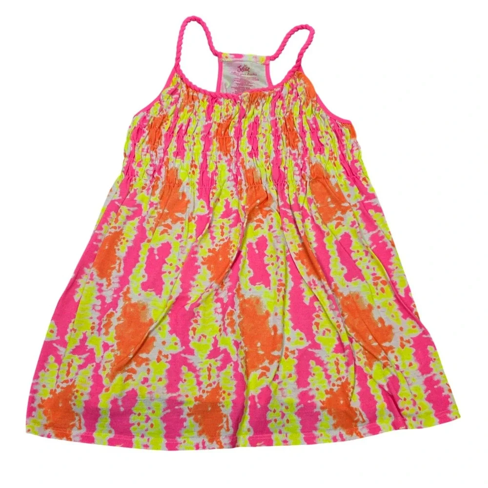 Justice Racerback Tank Top Girl's Size 16/18 Pink Orange Tie Dye Smocked Braided